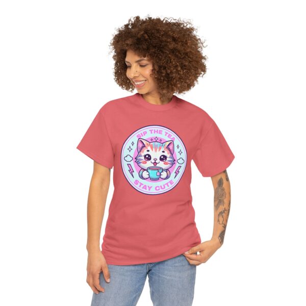 Stay Cute Cat Unisex Heavy Cotton Tee - Sip the Tea Design (Copy) - Image 7