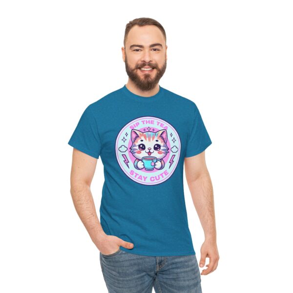 Stay Cute Cat Unisex Heavy Cotton Tee - Sip the Tea Design - Image 15