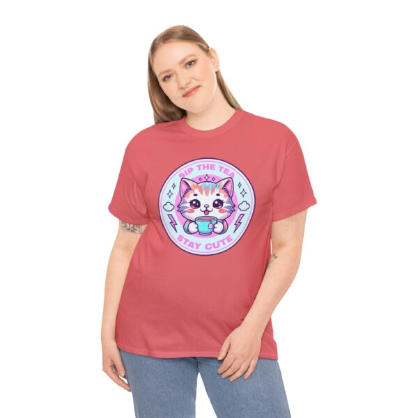 Stay Cute Cat Unisex Heavy Cotton Tee - Sip the Tea Design (Copy) - Image 10