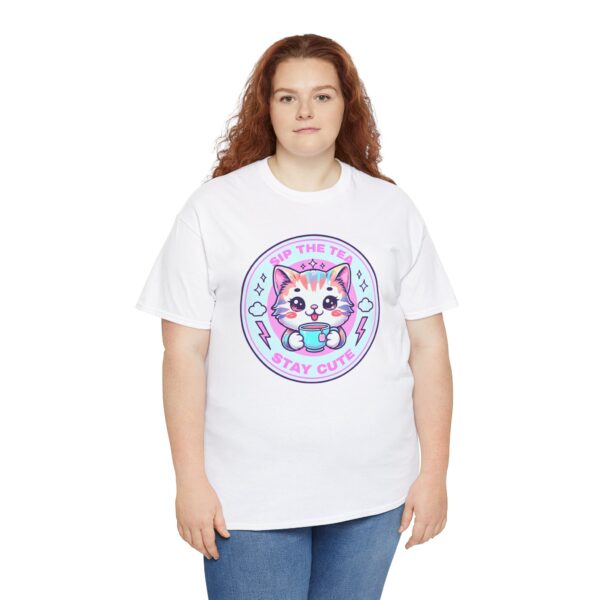 Stay Cute Cat Unisex Heavy Cotton Tee - Sip the Tea Design (Copy) - Image 5