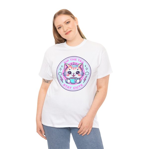 Stay Cute Cat Unisex Heavy Cotton Tee - Sip the Tea Design (Copy) - Image 4